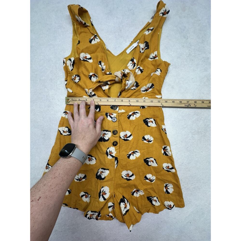 LUSH Womens Size Small Yellow Romper Knot Linen Front Shorts Boho Beach - Picture 6 of 10